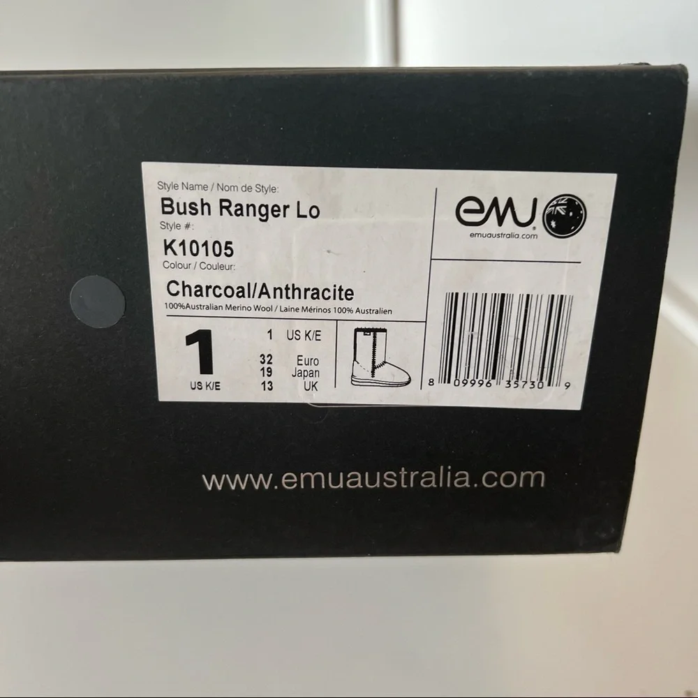 EMU Charcoal Bushranger Lo Suede Boot Kids US size 1 EUR 32